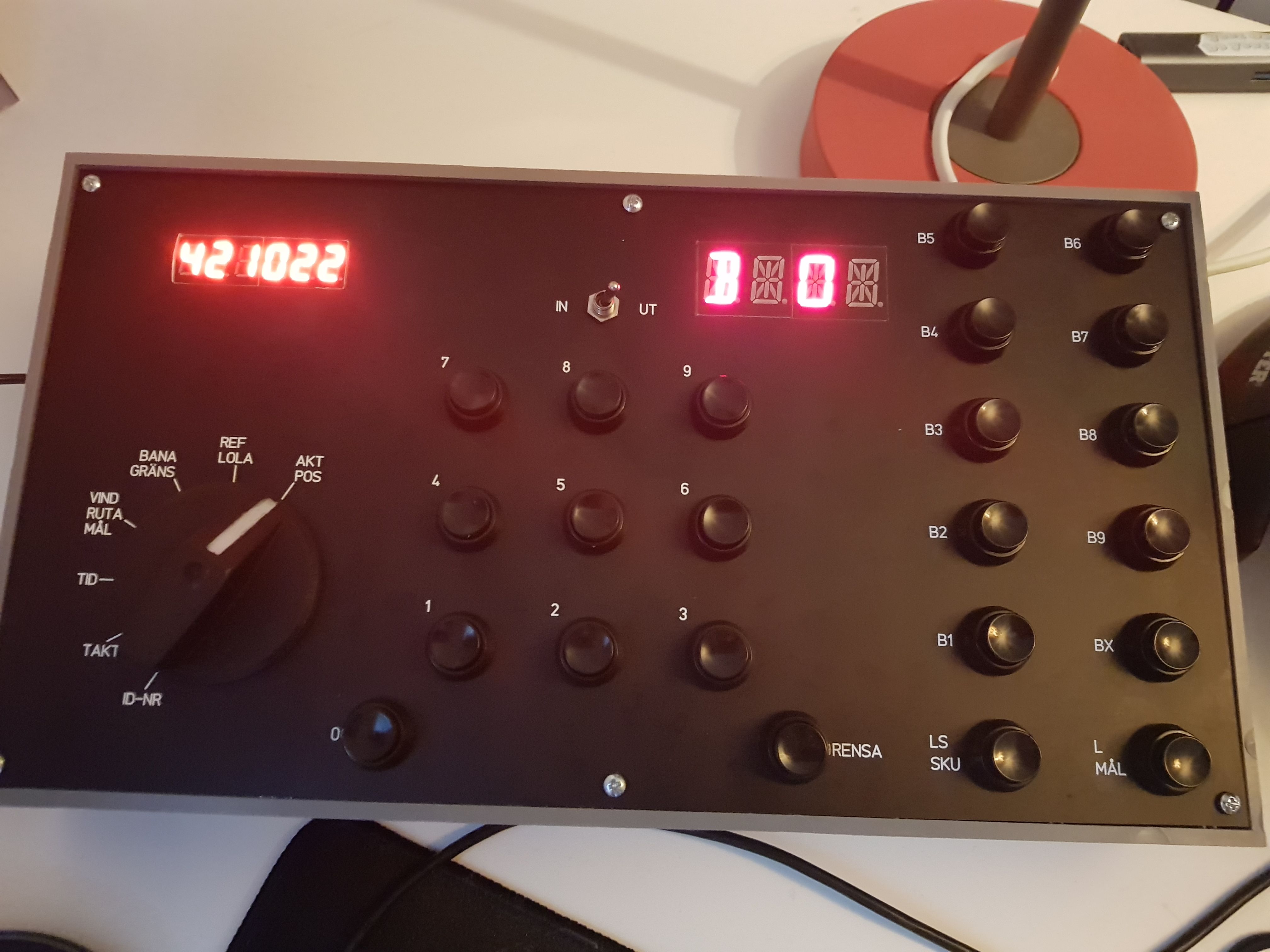 button box with two red led segment screens